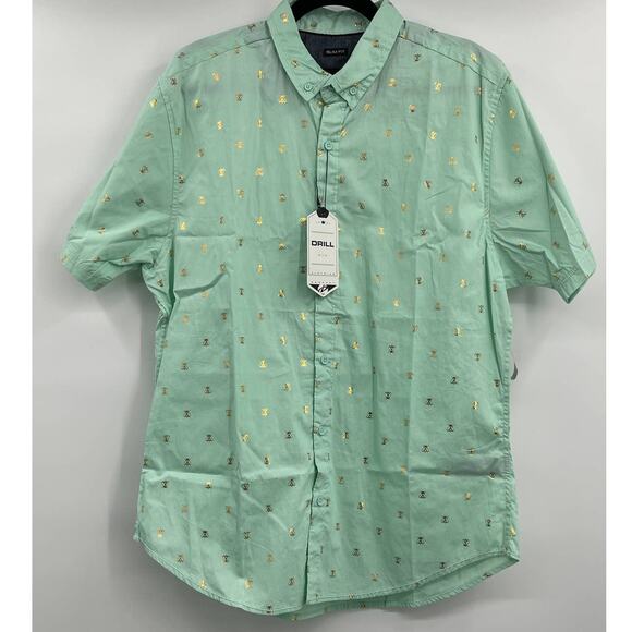 Drill Other - Drill Clothing Mens Slim Fit Mint Short Sleeve Gold Bumblebee Shirt XL NEW